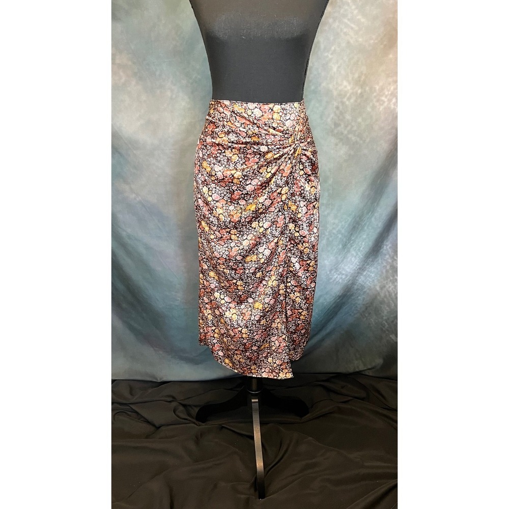 Abercrombie & Fitch Ruched Floral Midi Skirt Womens Size Small Brown Pink Yellow